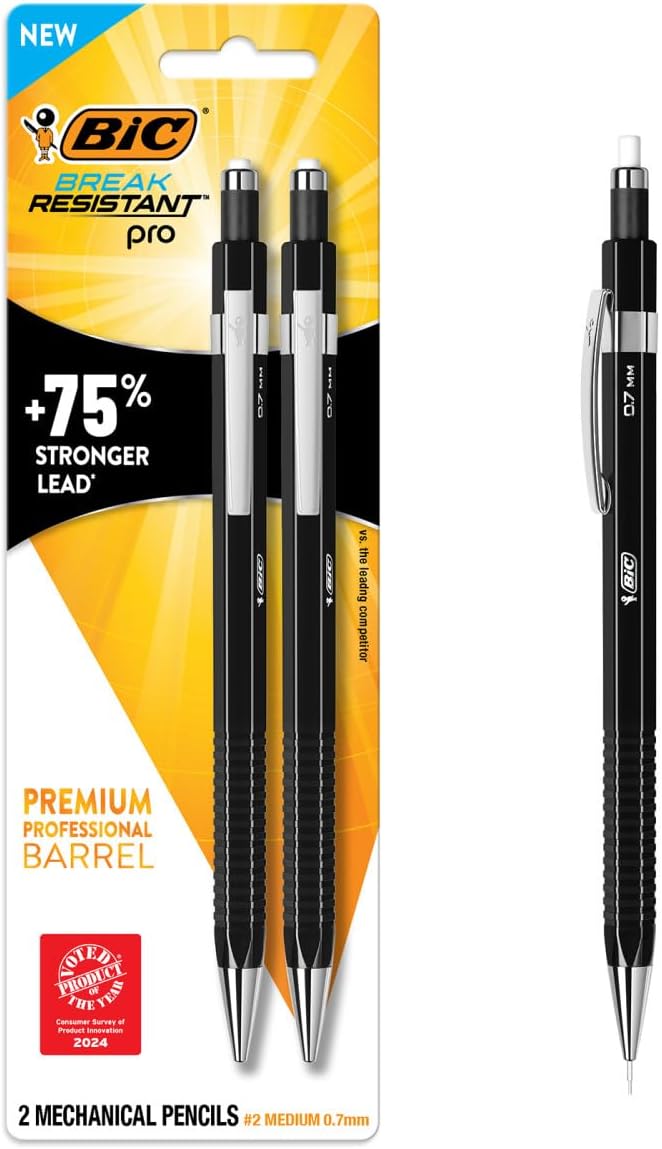 BIC Break Resistant Mechanical Pencils with Erasers, No. 2 Medium Point (0.7mm), 4-Count Pack Pencils for School or Office Supplies, Lead and Eraser Refills