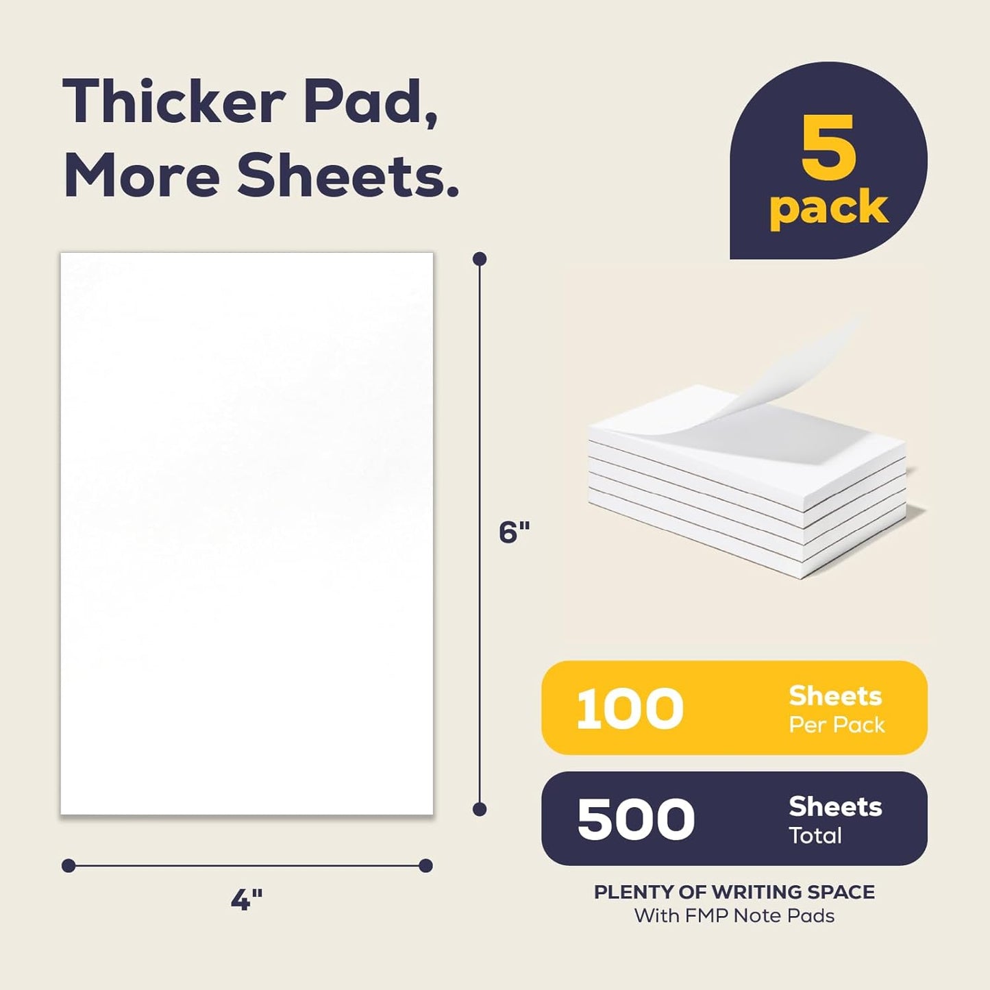 FMP Brands 10 Pack Note Pads 4x6, 100 Sheets Per Memo Pad, Writing Scratch Pad, Blank Notepad, White Waitress Server Note Pads, Paper Pad, To Do Grocery List Small Notepads
