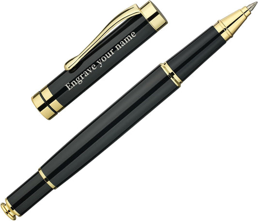 BEILUNER Ballpoint Pens, Stunning Black Chrome Metal Pen with Golden Trim, Best Ball Pen Gift Set for Men & Women, Professional, Executive, Office, Nice Pens-Gift Box with 0.5mm Black Extra Refill