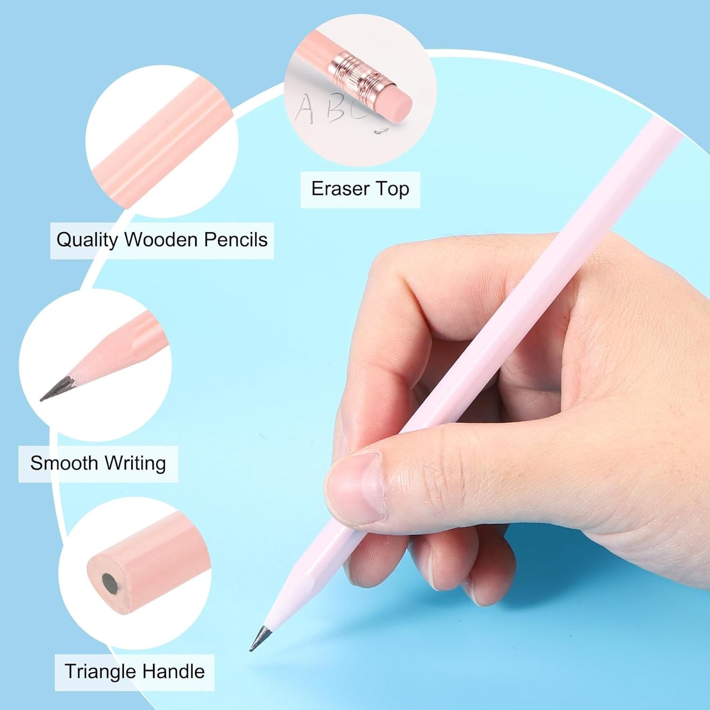 PATIKIL Round Pencils, 24 Pcs Triangle HB Graphite Pencil Wooden Pencils with Eraser for Classroom Office Writing Drawing Supplies, White