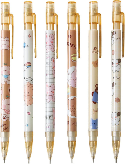 MOZXIRZ 4 Pcs Cute Mechanical Pencils with Top Eraser 0.5mm Cartoon Space Mechanical Pencil School Pencil for Women (6pcs Space)