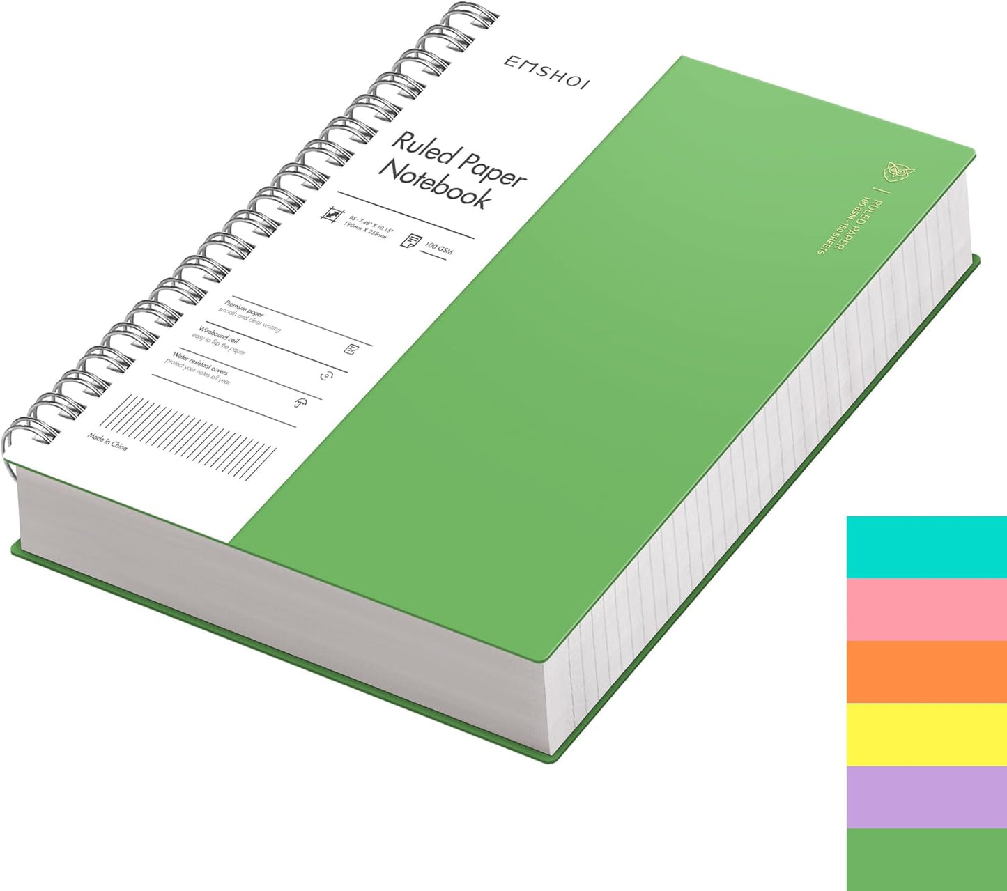 EMSHOI A5 Spiral Notebook College Ruled Lined Journal, Small 5.7" X 8.22", 300 Pages/150 Sheets, 100gsm Thick Paper, Waterproof Hardcover, for Office School Women Men Work Writing Notes, Blue
