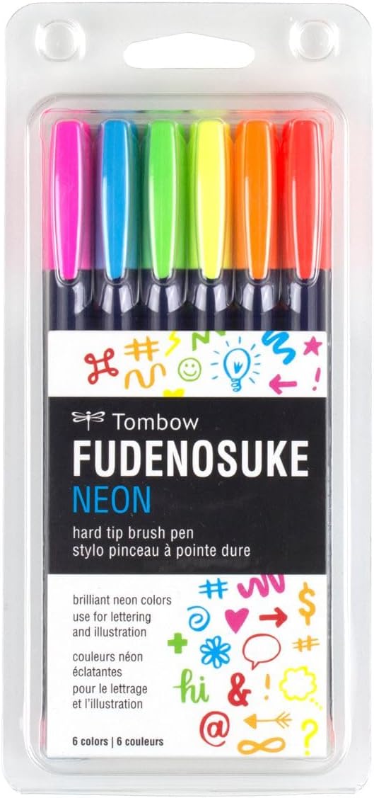 Tombow 62038 Fudenosuke Brush Pen, 2-Pack. Soft and Hard Tip Fudenosuke Brush Pens for Calligraphy and Art Drawings