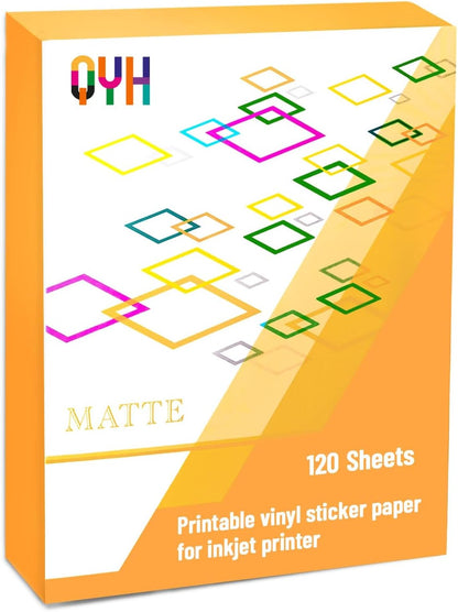 QYH Printable Vinyl Sticker Paper for Inkjet & Laser Printer - Matte White Waterproof, 50 Sheets Vivid Colors, Compatible with Cricut, Silhouette, Ideal for Small Business & DIY- 8.5"x11"