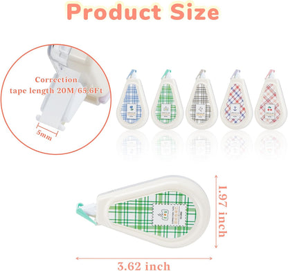 Temiary 5 Pcs Aesthetic Beige Correction Tape, Smooth Glide Quick Dry Tapes for Instant Corrections, Easy to Use White Tape Out Applicator Set for Office Note Taking, Journaling (Plaid Patterns)