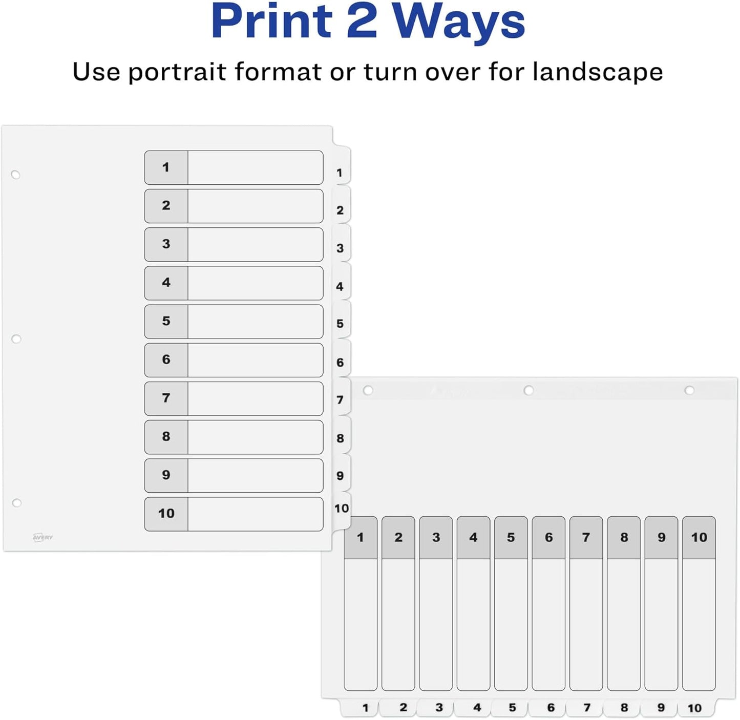 Avery Dividers for 3 Ring Binders, 10 Tabs per Set, Customizable Table of Contents, Classic White Tabs, Great for Organizing Reports, Projects, and More (6 Sets of 11823)