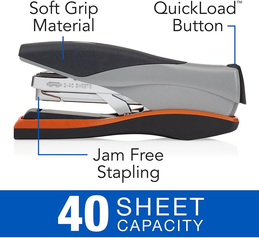 Swingline Stapler, 40 Sheet Capacity, Optima 40, Jam Free, Reduced Effort, Soft Grip, Metal, Orange and Gray (87845)