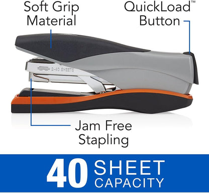 Swingline Stapler, 40 Sheet Capacity, Optima 40, Jam Free, Reduced Effort, Soft Grip, Metal, Orange and Gray (87845)