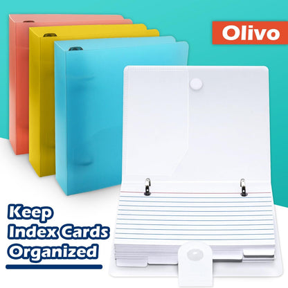 3x5 Lined Index Cards with Ring Binder Holder and Dividers, 100 Ruled Cards, Blue