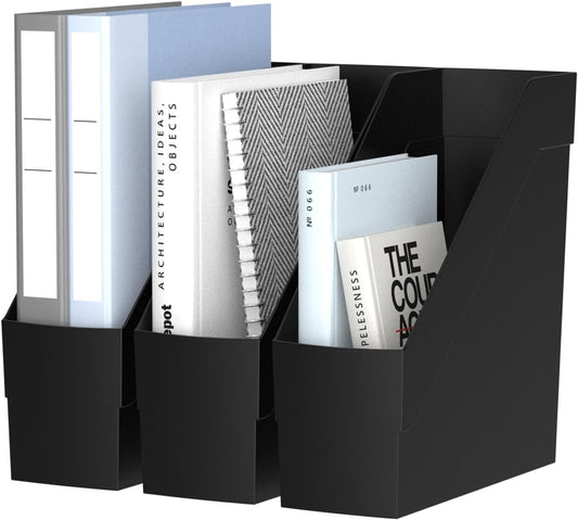 Delifox 3 Pack Magazine Rack, Plastic File Folder Bin Desk Organizer, White