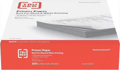 TRU RED 8.5x11 Copy Paper 20 lb. 92-Bright 5000 Sheets/Carton, For Office, School & Home