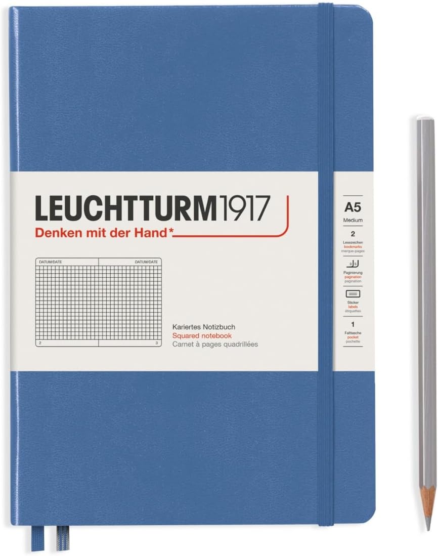 LEUCHTTURM1917 - Notebook Hardcover Medium A5-251 Numbered Pages for Writing and Journaling (Navy, Ruled)