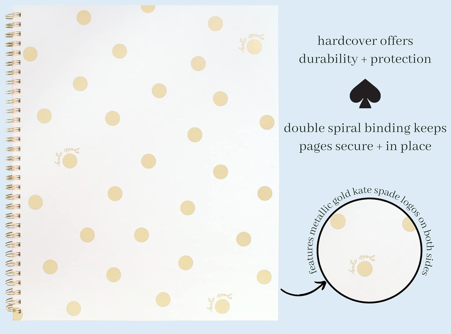 kate spade new york Large College Ruled Notebook, 11" x 9.5" Spiral Notebook with 160 Pages