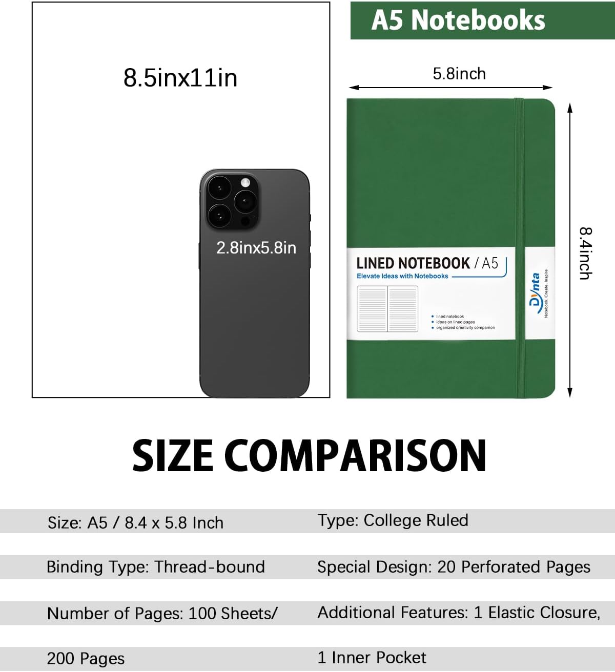 Dynta Hardcover Journal Notebooks, 10 Packs A5 Lined Journals Bulk for Writing 200 Pages/100Sheets, 8.4 x 5.8 inch, 10 Colors Classic Ruled Notebook for Work/Travel/College/Note Taking