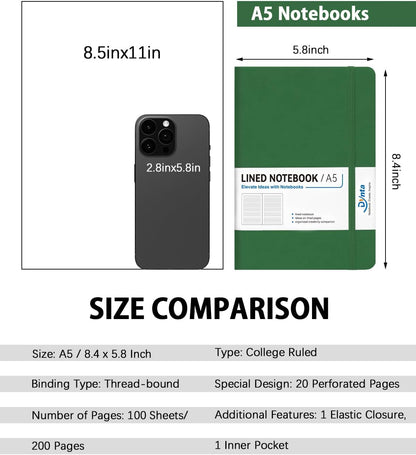 Dynta Hardcover Journal Notebooks, 10 Packs A5 Lined Journals Bulk for Writing 200 Pages/100Sheets, 8.4 x 5.8 inch, 10 Colors Classic Ruled Notebook for Work/Travel/College/Note Taking