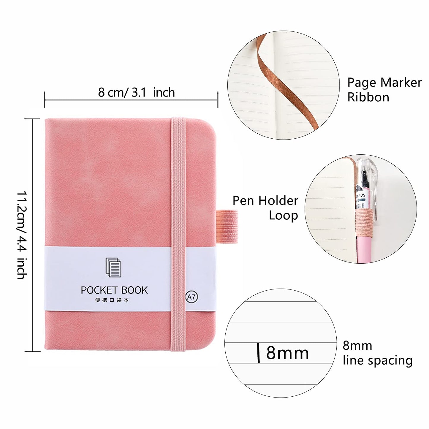 itechpanda 2 Pack Mini Notebooks with Pen Small Pocket Notebook A7 Hardcover Journal Notepad for Students Office Diary Subject Writing Supplies, Pink and Blue