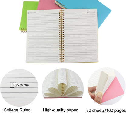 Spiral Notebook Journal,5.5" x 8.5" Plastic Hardcover College Ruled Notebook with 4 Colors,80 Sheets / 160 Pages Per Journal for Work,Study and Notes (light green,light blue,yellow,pink).