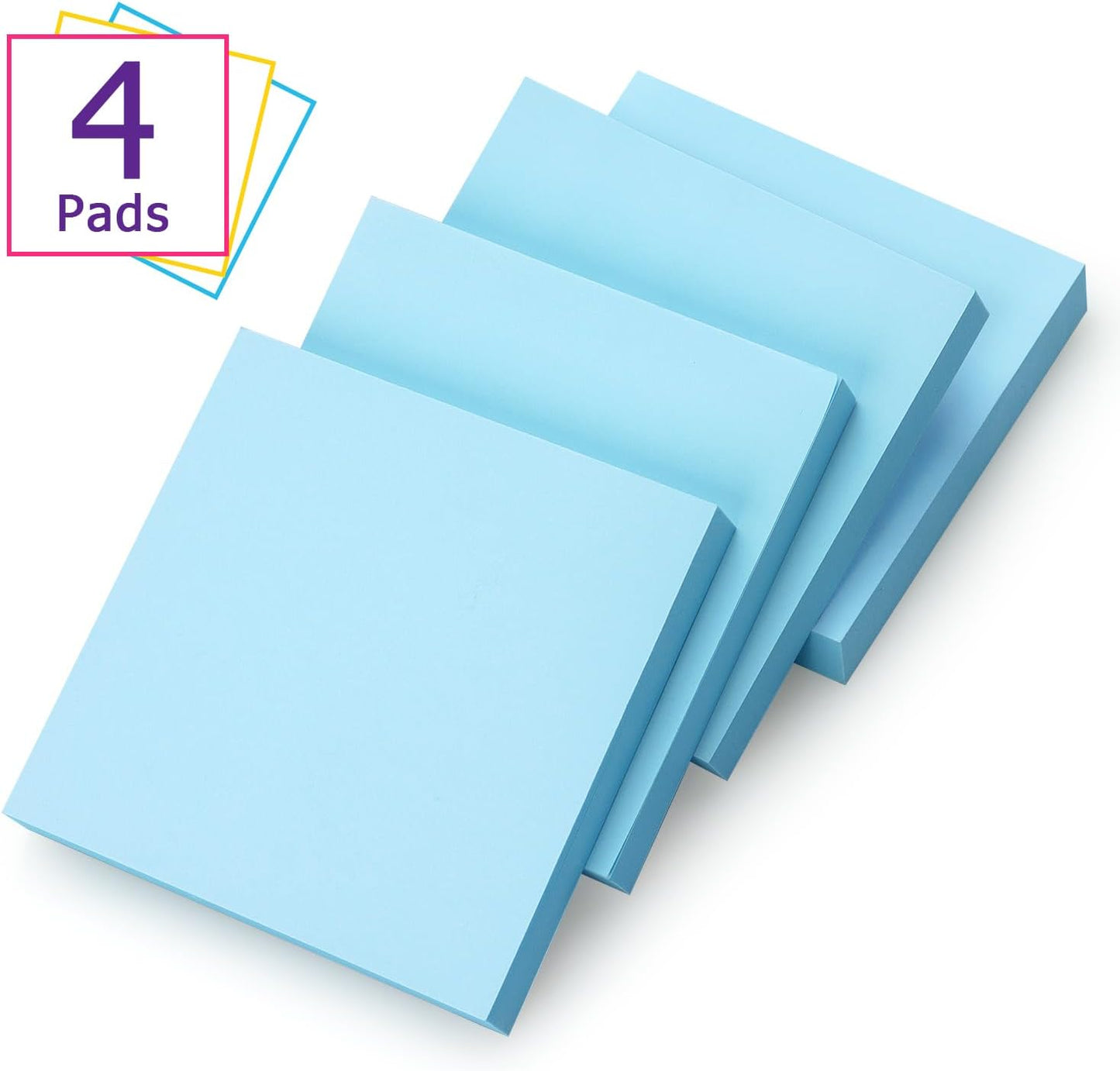 Sticky Notes 3x3 Self-Stick Notes Bright Colors Sticky Notes 4 Pads 100 Sheets/Pad (Yellow)