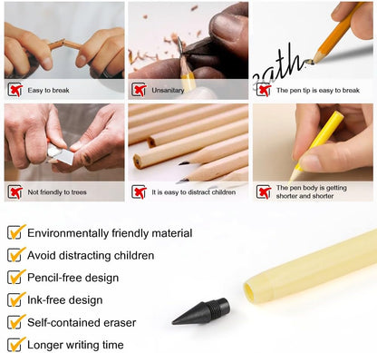 HOTUT Inkless Pencil - 4pcs Everlasting Wooden Infinity Pencil, Wood-Cased Graphite Reusable for Writing Drawing, Students Home Office School Supplies