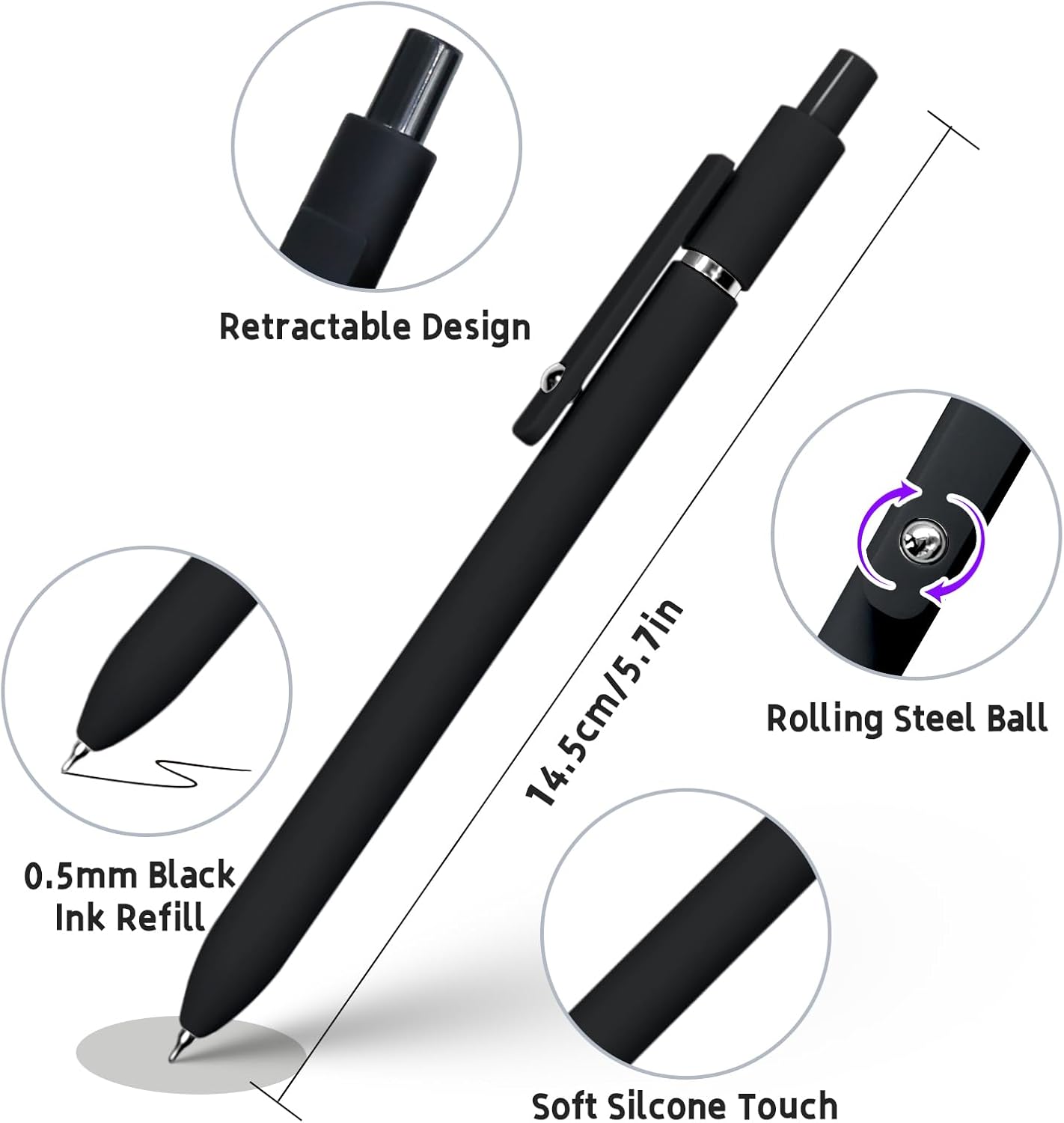 UIXJODO 6 Pcs Gel Pens 0.5mm Quick Dry Black Ink Pens Fine Point Smooth Writing Pens, Cute Office and School Supplies Gifts for Women Teacher Students (6 Pcs Ombre Gold)