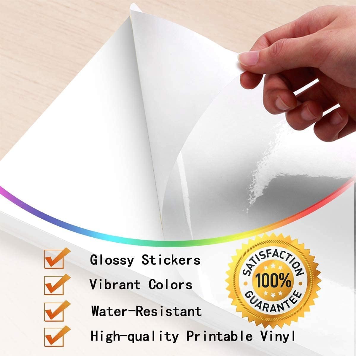 Printable Vinyl Sticker Paper for Inkjet and Laser Printer - Glossy White - 21 Waterproof Decal Paper Self-Adhesive Sheets 8.5"x11"- Dries Quickly and Holds Ink Beautifully