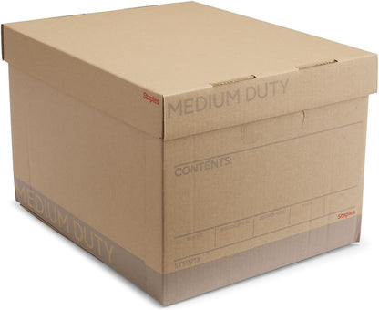 STAPLES Corrugated File Box Lift Off Lid, Letter/Legal Size, White/Black, 10/Pack