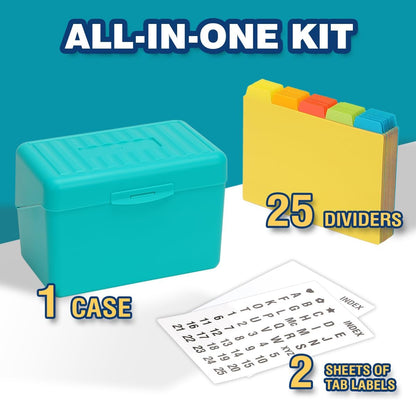 H4D Index Card Holder 3x5 Inches with 25 Plastic Dividers, Black