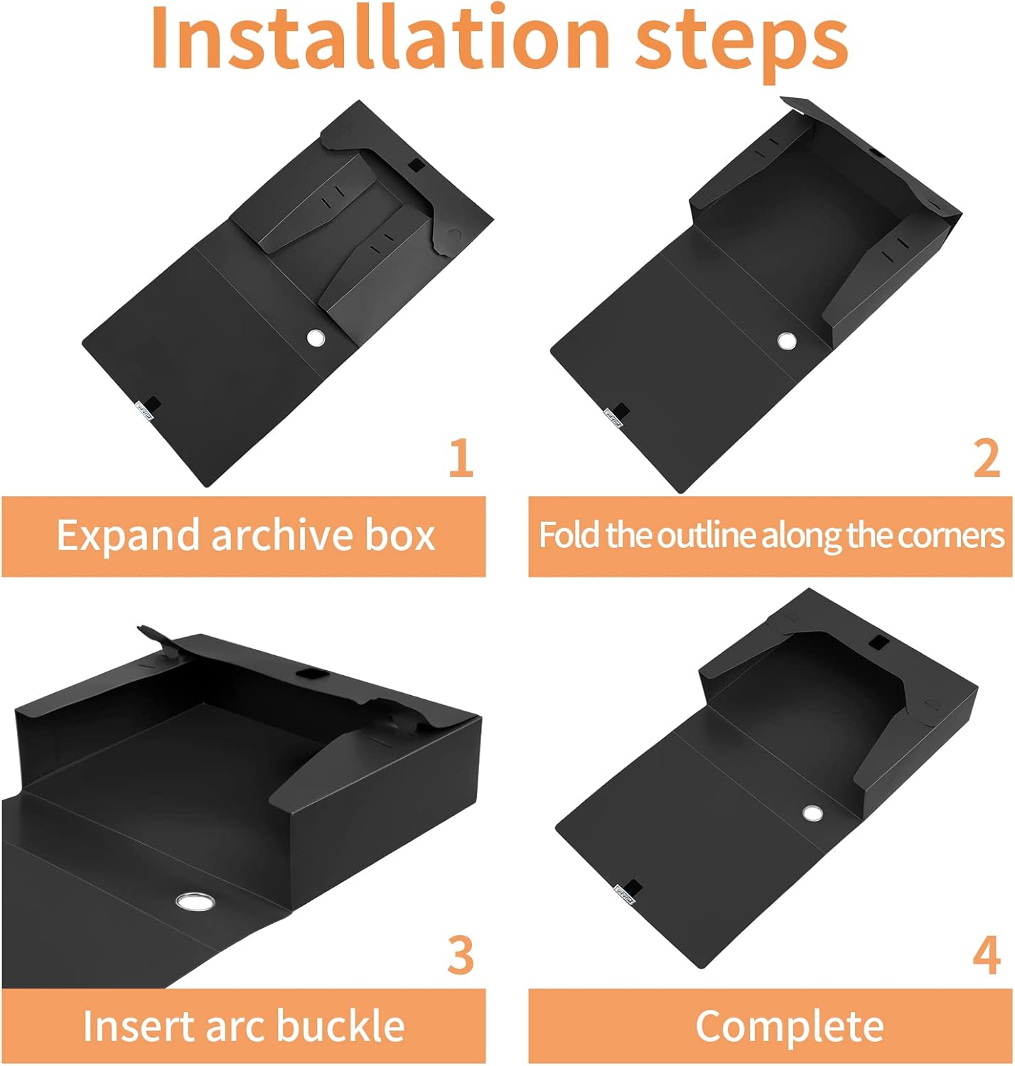 HUA JIE A4 Storage File Boxes Plastic Archives Cases with Lid, File Folder Organizer Document Filing Box for office,31×7.5×23.5 cm, Black(Pack of 4)