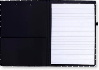Kate Spade New York Clipboard Folio with Low Profile Clip, Black Professional Padfolio Includes Lined Notepad, Pen Loop, and Pocket, Polka Dots