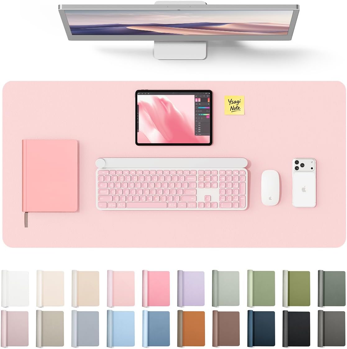 YSAGi Leather Desk Pad Protector, Large Mouse Pad, Non-Slip PU Leather Desk Blotter, Waterproof Writing Pad for Office and Home (31.5" x 15.8", Eggshell) - Colors B