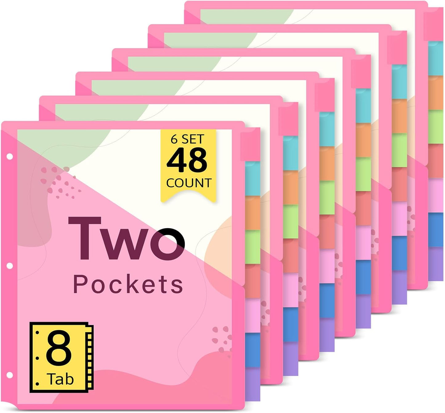 Taja 16 Count Dividers for 3 Ring Binder with Two Pockets, 8 Tabs Set, Plastic Binder Index Dividers, Perfect for Office & School Organization Supplies, Bright Colors, 2 Set