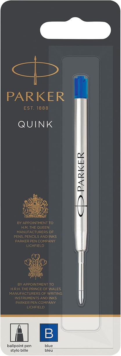 PARKER QUINKflow Ballpoint Pen Ink Refill, Medium Tip, Blue, 1 Count