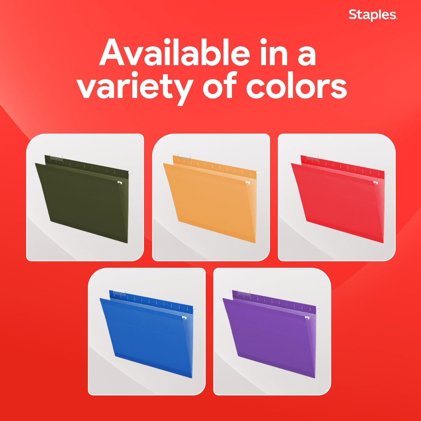 Staples Hanging File Folders, Letter Size, Blue, 5‑Tab, 1/5‑Cut Tabs, Includes Tabs & Inserts – 25/Pack