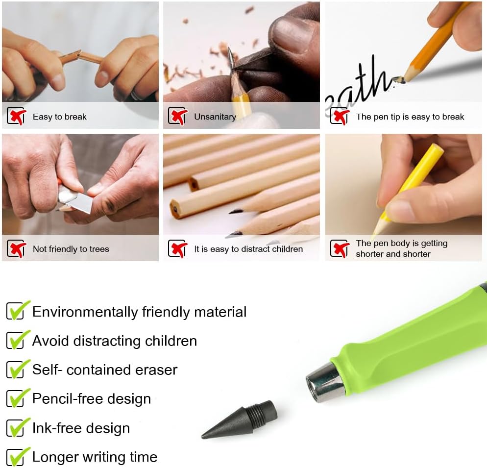 Ainiv Inkless Pencil with Eraser - 5 Sets Infinity Pencil, Reusable with Extra 5 Eraser & 5 Replaceable Nibs for Home, Office & School Writing, Drawing