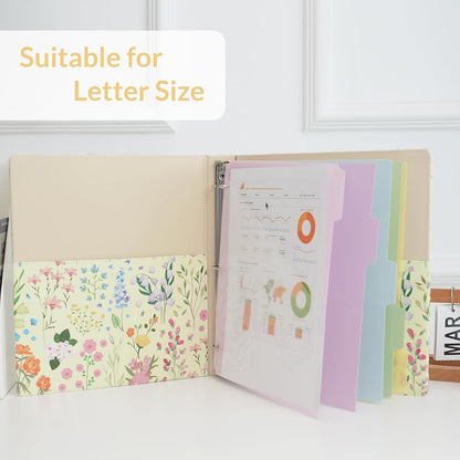 SKYDUE 1 Inch 3-Ring Binder with Clipboard, PU Aesthetic Binder with 5 Dividers, Notepad, Stickers & Pockets for Work and School (Letter Size)