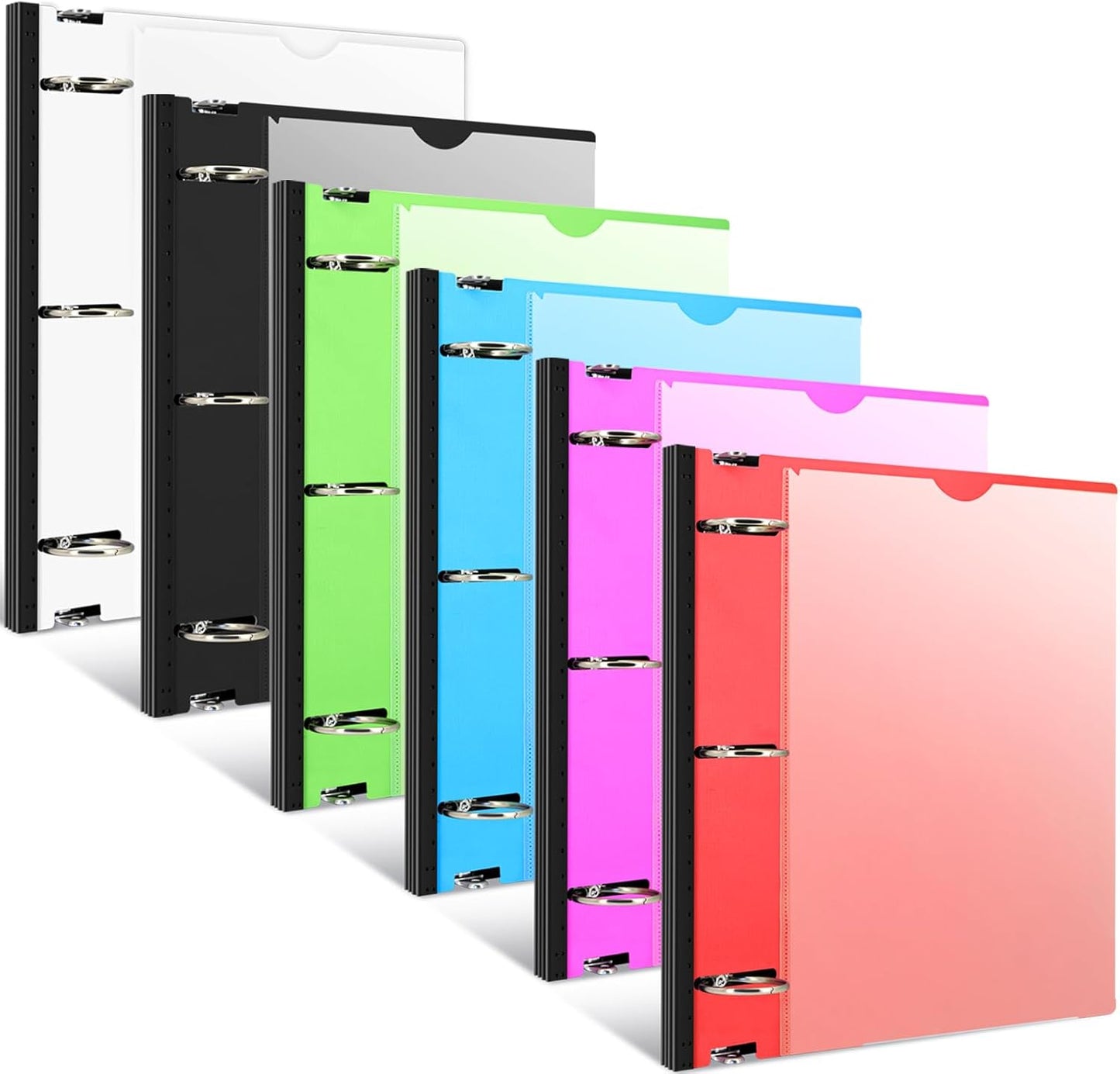 INFUN 1 Inch Telescoping 3 Ring Binder - 6PCS, Flexible Round Binder with Customizable Front Cover and Clear Catalog Pocket, 1Inch Rings, 225 Sheet Capacity-White