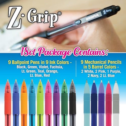 Zebra Pen Z-Grip Retractable Ballpoint Pen, Smooth-Flowing Black Ink, 1.0mm Medium Point, School & Office Supplies, Ideal for Note-Taking, Journal and Planner Use, 18-Pack (22218)