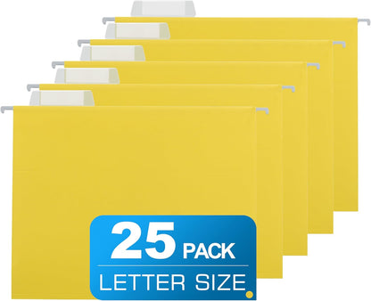 25 Packs Hanging File Folders,Black Letter Size File Folder,Designed for Bulky Files,Filing Cabinet,1/5 Adjustable Tabs for Office,School,Home