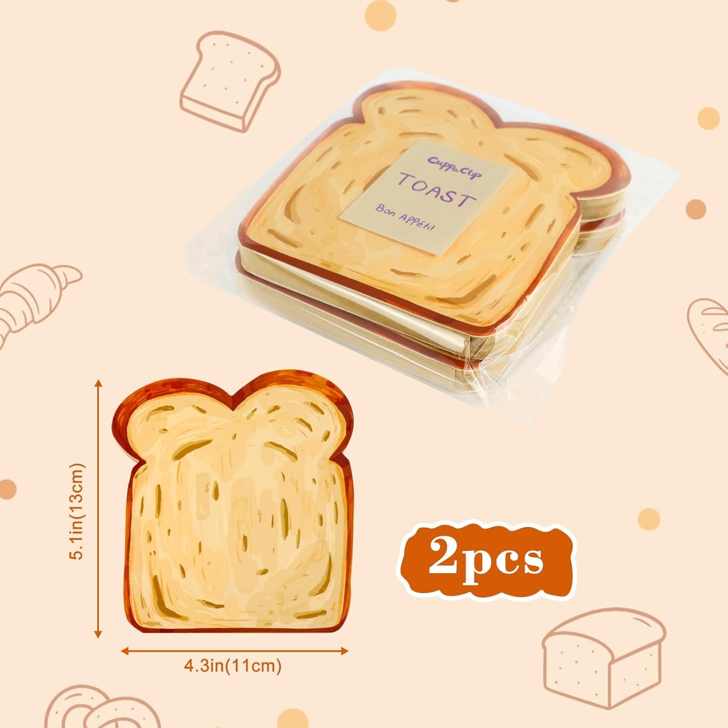 Toast-Shaped Note Pads - 5 Pack Blank Scratch Pads 50 Sheets/Pad Small Notebook for Baking Lovers Cute Note Taking (2-slice toast memo pad)