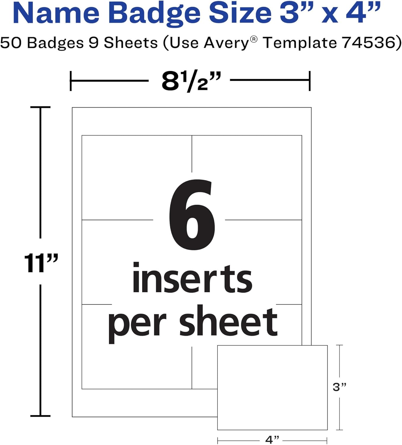 Avery Customizable Name Badges, Clip Style, 3" x 4", Clear Name Tag Holders, White Laser/Inkjet Printable Inserts, 100 Total (74541)