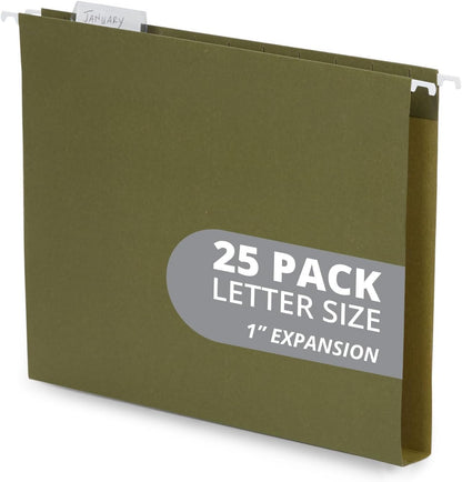 Blue Summit Supplies 25 Pack Extra Capacity Hanging File Folders Letter Size, Expandable Hanging File Folders, Heavy Duty 2 Inch Expansion, Designed for Wide, Bulky Files and Charts