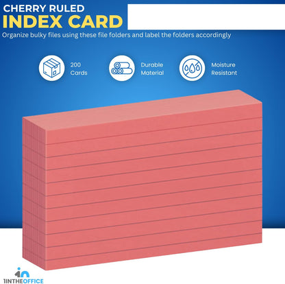 1InTheOffice Ruled Red Index Cards 3x5, Cherry Red, 200/Cards