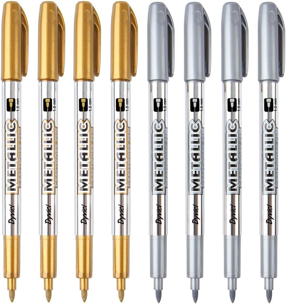 Dyvicl Metallic Markers Pens - Silver and Gold Paint Pens for Black Paper, Glass, Rock Painting, Halloween Pumpkin, Card Making, Scrapbook Album, Christmas DIY Art Craft Kids, Set of 4