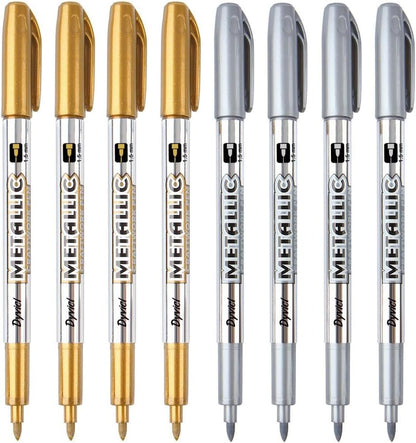Dyvicl Metallic Markers Pens - Silver and Gold Paint Pens for Black Paper, Glass, Rock Painting, Halloween Pumpkin, Card Making, Scrapbook Album, Christmas DIY Art Craft Kids, Set of 4