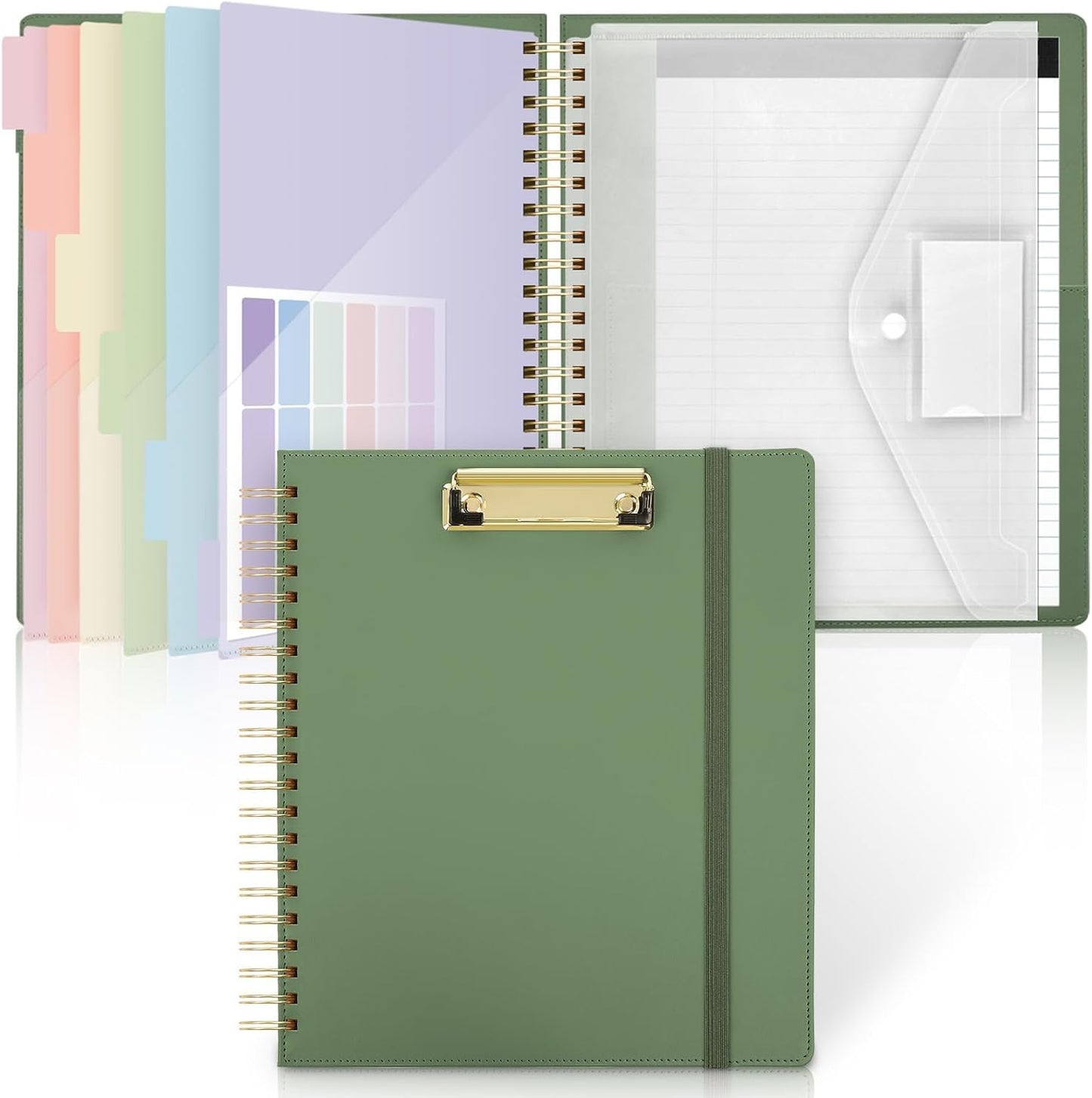 SKYDUE Clipboard Folder with Storage, 6 Dividers with 12 Pockets for Letter Size, Storage Clipboard Folio with Refillable Notepad, Spiral Clipboards Padfolio for Teacher Worker Nurse