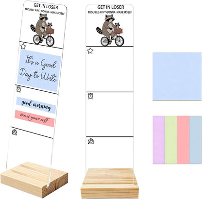 Sticky Notes Monitor Memo Board Acrylic Note Holder with Removable Wooden Base, Everything is Fine Logo Desk Set Includes 200 Sheets Two Sizes Sticky Notes, Office Desk Accessories Organizer