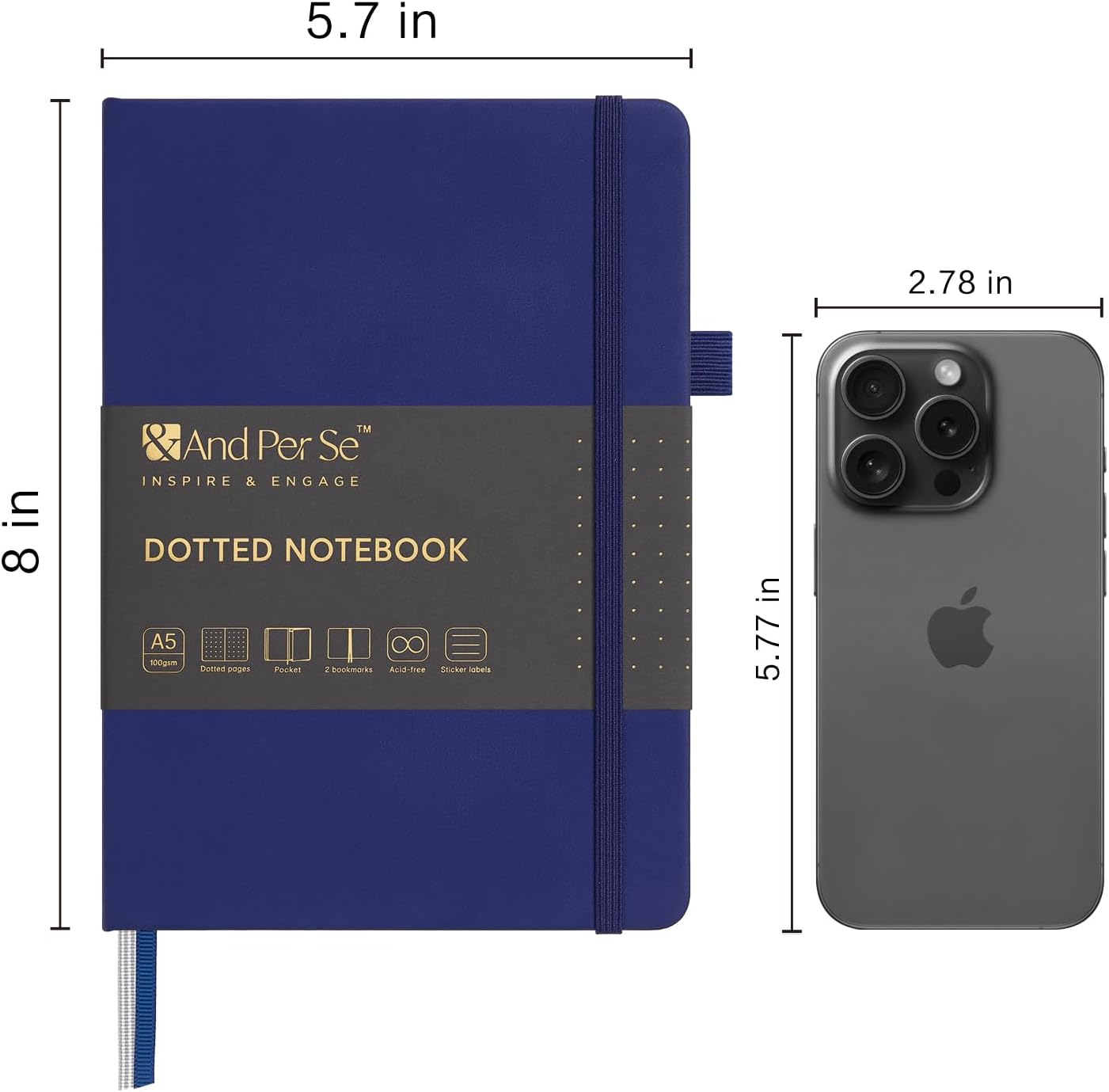 &And Per Se Lined Journal Notebook – A5 5.7”x8” College Ruled, 160 Pages, 100gsm Thick Paper, Journaling Notebooks for Writing (Black)