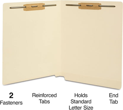 Staples Reinforced End‑Tab Classification Folders, Letter Size, Manila, Durable 2‑Fastener Design – 100/Carton