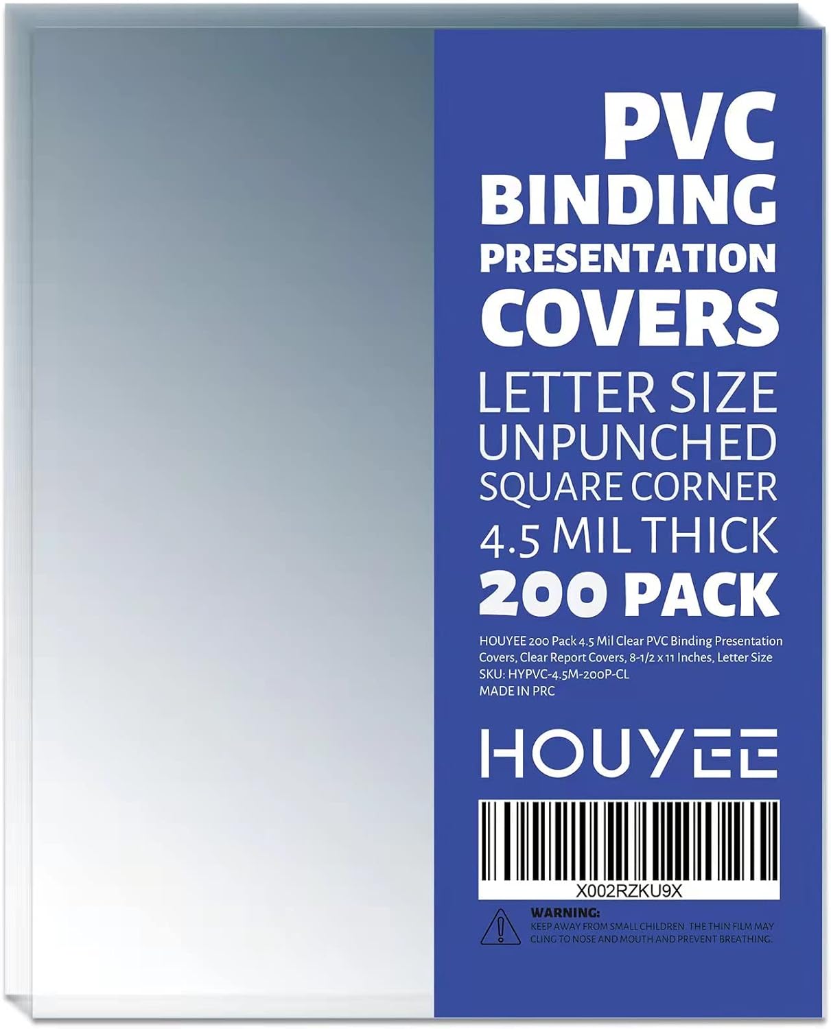 HOUYEE 100 Pack10 Mil Clear Binding Presentation Covers, PVC Report Cover Sheets for Binding, Square Corner, 8.5 x11 Inches, Letter Size