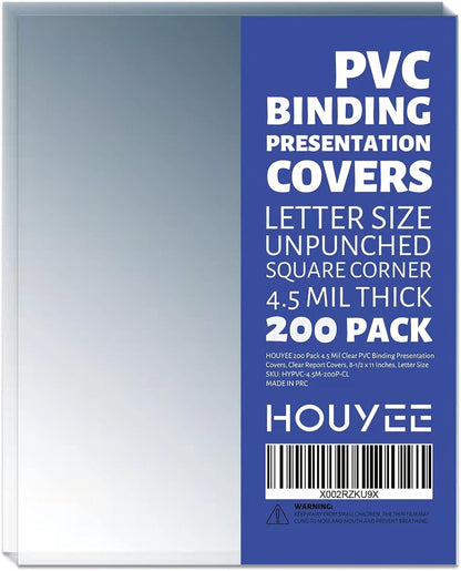 HOUYEE 100 Pack10 Mil Clear Binding Presentation Covers, PVC Report Cover Sheets for Binding, Square Corner, 8.5 x11 Inches, Letter Size